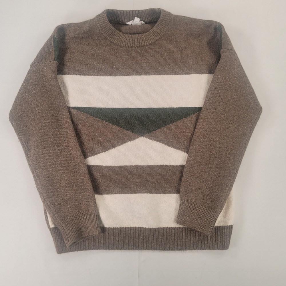 THML Colorblock Sweater Women's Medium Brown Crewneck Soft Knit Pullover